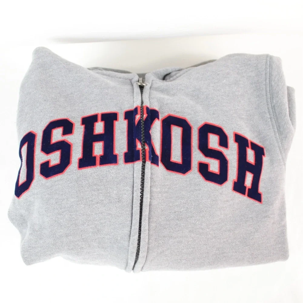 OshKosh B'Gosh Gray Blue & Red‎ Long Sleeve Zip Up Hoodie Sweater Kids Size 10